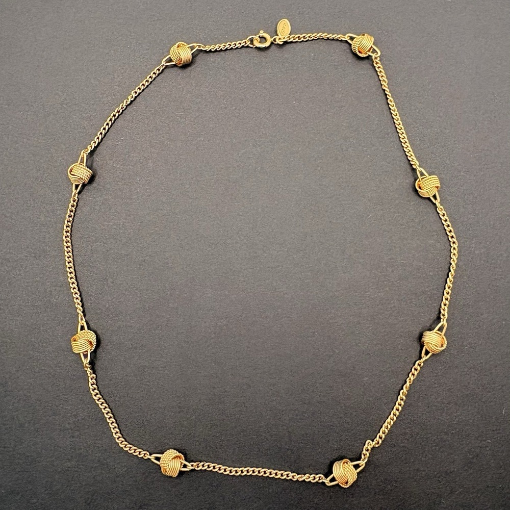 Vintage Avon Love Knot Choker Necklace Gold Tone Chain Station Classic 17"